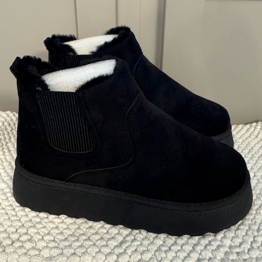 Black Suede Platform Classic Ankle Boots